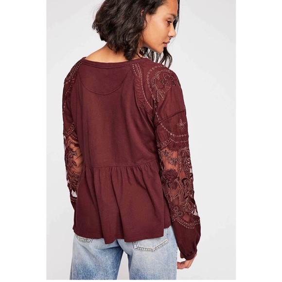 Free People Mesh Embroidered Long-Sleeve Top, Size XS - Picture 4 of 4